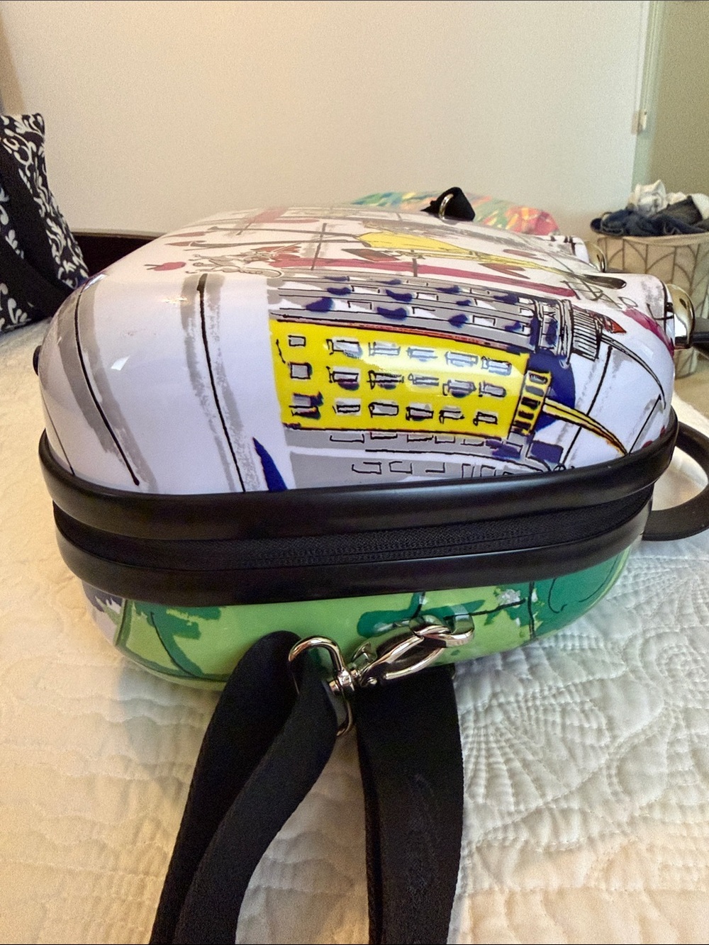 Brighton Mini Illustrated Dome Satchel in White Multi with Black Handle - Picture 4 of 11